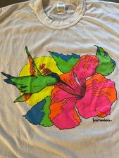vintage single stitch t shirt 70s 80s 90s Bahamas Jamaica humming bird flowers L picture