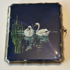 Vintage Stratton Empress Case Blue Enamel Swan Cigarette Card Holder picture