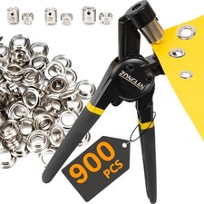 Heavy Duty Grommet Tool Kit with 900 Silver Grommets - 1/2