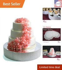 Stunning 13.5'' Silver Cake Stand with Faux Rhinestones for Elegant Events picture