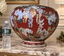Antique Japanese Kyoto Satsuma Large Jardiniere Planter Meiji Floral Gilt picture