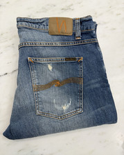 Nudie Jeans Co Lean Dean Blue Denim Slim Fit Distressed Stretch Jeans 36 waist picture