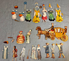 ANTIQUE early 1900s Hand Cut Cinderella /Halloween PAPER DOLLS & CLOTHING picture