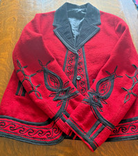 Vintage Guatemalan Red Solola Jacket Hand Woven Embroidered Wool, Women's S/M picture