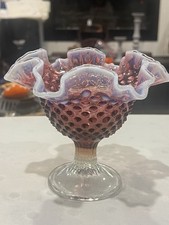 Fenton Plum Opalescent Hobnail Ruffled Pedestal Compote 1959-61 Vintage picture