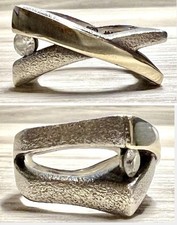Vintage Jens Aagaard Sterling Silver & Gold CZ Abstract Modernist Ring, Size 6 picture