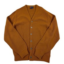 Towncraft Penneys 60s Acrylic Mens Cardigan Sweater V-Neck Rust Brown Medium picture