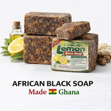 LEMON AFRICAN BLACK SOAP Organic GHANA Handmade Premium Quality CHOOSE YOUR SIZE picture