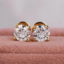 2.60 Ct Round Cut Natural HPHT Diamond Stud Earrings 925 Silver Screw Back picture
