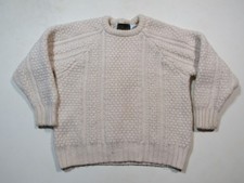 Vtg Doogan Donegal Sweater Men 46 Beige Cable Knit Hand Loomed 100% Silk Heavy picture