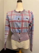 Vivienne Westwood Women Plaid Knit Cardigan Orb Logo Red Blue Gray picture