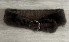VTG Genuine Mink Fur Belt M/L Dark Brown Satin Lined Gold Tone Buckle 40 Inches picture