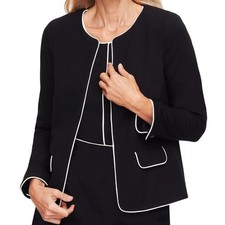 NWT TALBOTS Black White Open Front Italian Luxe Knit Tipped Jacket Blazer 10 picture
