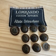 VTG Lombardo Men's Blazer Jacket Buttons 10 Item Set Brass Crest Tortoiseshell picture