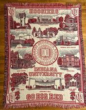 Vintage Indiana University IU Hoosiers Woven Pictorial Campus Fringe Blanket picture
