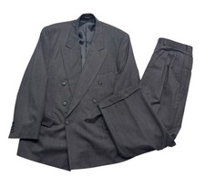 vtg 90s Samuelsohn 46R 38x30 Charcoal Double Breasted 2pc Pant Suit Pleated Wool picture