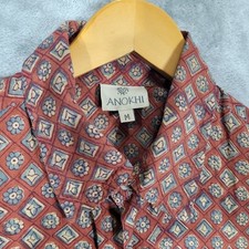 Anokhi Button Up Shirt Mens Medium Red Geometric Floral Block Print Cotton picture