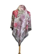 AS14# ESCADA Silk Scarf Made in Italy Floral Rose Pink Grey Square Large Luxury picture
