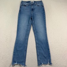 PAIGE Cindy Jeans Women 28 Blue High Rise Straight Leg Destroyed Hem Stretch picture