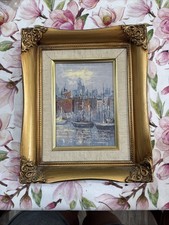 Original Oil Painting - Yachts at the Marina Ornate Gold Frame Beautiful 9”X11” picture