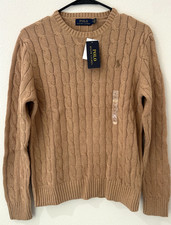 Polo Ralph Lauren Men's Cable Knit Cotton Crewneck Sweater Brown Pony S picture