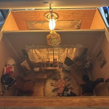 *Adorable* Vintage Miniature Girls Dollhouse Sewing Room in Shadow Box picture