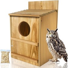 Large Wooden Owl Nesting Box with Circular Opening Cedar Outdoor Bird House picture
