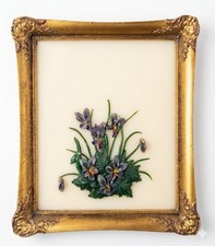 Vintage 3D Wax Relief Floral Wall Plaque Framed Purple Violets Botanical 7x6 picture