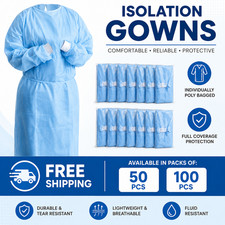Isolation Gowns Disposable AAMI Level 3 Blue Medical Size LARGE- 50/100 PCS picture