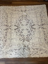 Vintage Quaker Lace Tablecloth 62x56 Off-White Floral Almost Square picture
