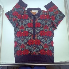 Vintage Carol Horn Knitware Sweater Womens Medium Blue Floral Wool Collared picture