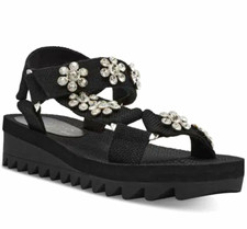 Wild Pair Black Synthetic Strappy Flat Sandals Rhinestone Ankle Strap Womens 8 M picture