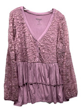 Torrid Women's 2X Pink Babydoll Lace Supersoft Mix Tier Button Up Long Sleeve(I3 picture