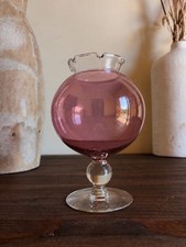 Vintage 1950s–60s Mauve Pink Blown Glass Pedestal Vase picture
