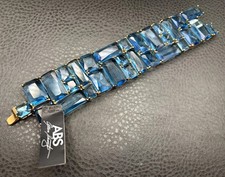 VTG Allen B Schwartz ABS 90’s Blue Crystal Rhinestone Wide Chunky Panel Bracelet picture