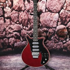 High-end custom 6-string red electric guitar tremolo system in stock picture