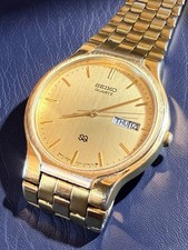 Vintage Seiko Quartz Gold Tone Day Date Watch 5Y23 - 7159 Japan Running picture