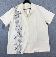 Coofandy Cabana Shirt Mens 2XL Ivory Seahorse Turtle Print Hawaiian Beach NWT picture