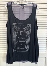 Torrid Graphic Print Chiffon Back Black/Gray Tank Top Size 2 Scoop Neck Light picture