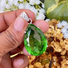 100Ct Green Topaz Pendant, 925 Sterling Silver, Pear Shape Gemstone Jewelry picture