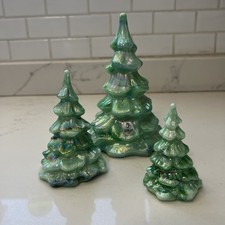 Fenton Sea Foam Swirl/Slag Green Iridescent Christmas Tree Lot Of 3, MINT picture