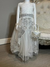 White Flower Girl Dress- Lace & Sequin Tulle Dress, Formal Wedding Dress SIZE 6 picture