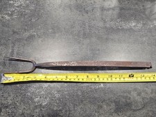 Antique 19th C Hand Forged Iron Flesh Fork Butcher Hearth Tool Rosette 14