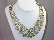 BaubleBar KEW Crystal Bib Collar Jeweled Necklace Green Champagne Cream picture