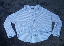 Torrid Twist Front Striped Cropped Button Up Blouse 0 Blue Coastal Nautical Boho picture