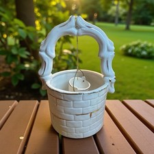 Ceramic Porcelain Wishing Well White With Gold Hand Painted Accents 5.5