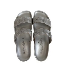 Andrea e Michele Silver Metallic Cork Wedge Slide Sandals Italy Size 40 picture