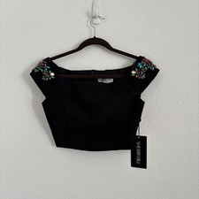 NWT Sherri Hill Women's Size 8 Black Embellished Stones Crop Top picture