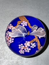 Vintage 1982 Steven Lindberg Butterfly & Flower Glass Paperweight (Ltd Edition) picture