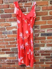 Altar’D State Altard Red Floral Print Dress Sz  M Flowly Ruffles Sleevless Party picture